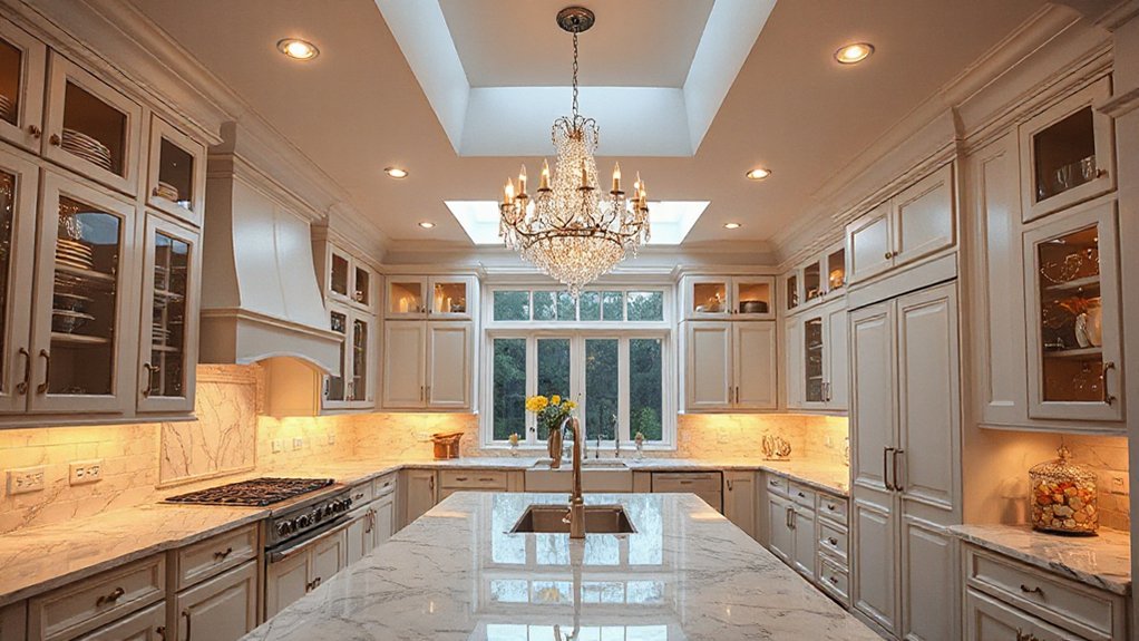 elegant layered kitchen lighting