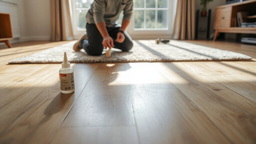 use adhesive for squeaky floors